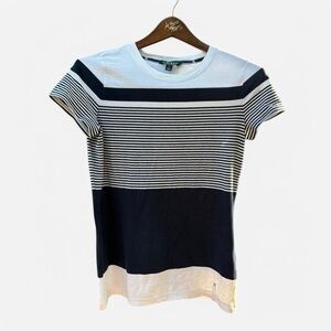 Navy and White Striped Women's Top